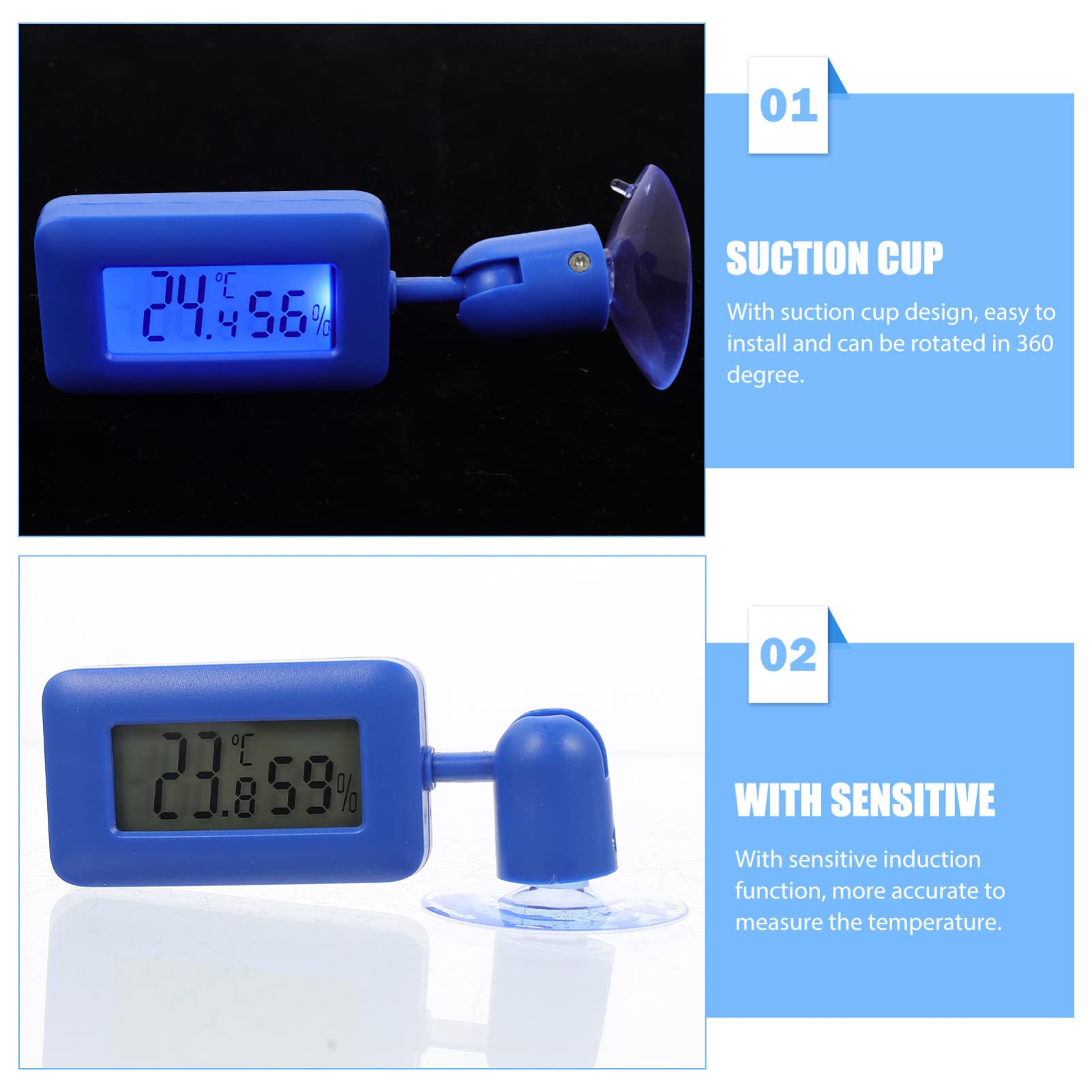 Amosfun 4stücke Rotierendes Saugnapf-thermometer Für Reptilien Hygrometer Mit Drehung Digitale Temperaturmessung Für Aquarium Und Terrarium Blauer Farbton Installieren Bedienen
