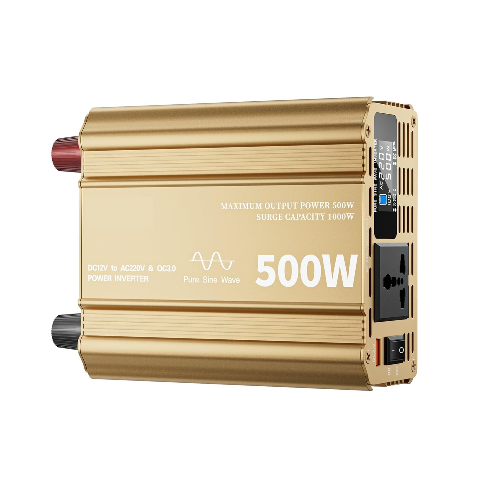 Falownik sinusoidalny 500 W DC 12 V i AC 220 z wyświetlaczem LCD, Wydajny, gotowy na energię słoneczną
