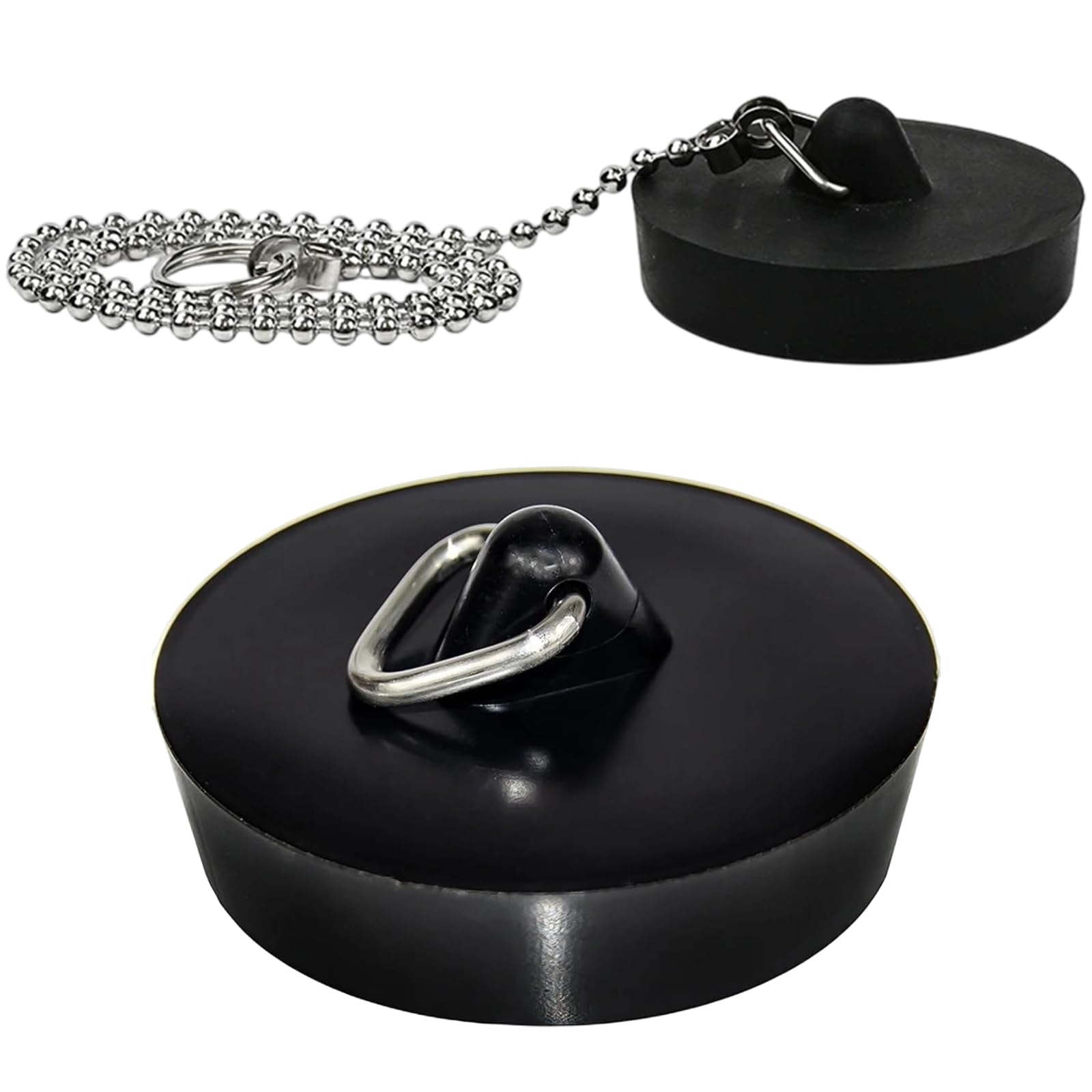 Bogclee Black 2 Pcs Universal Rubber Bath Plug And Chain, Drain Stopper, Bathroom Sink Plug Replacement, Kitchen Sink Plugs Replacement, (Size 45Mm To 47Mm, Chain 40Cm)