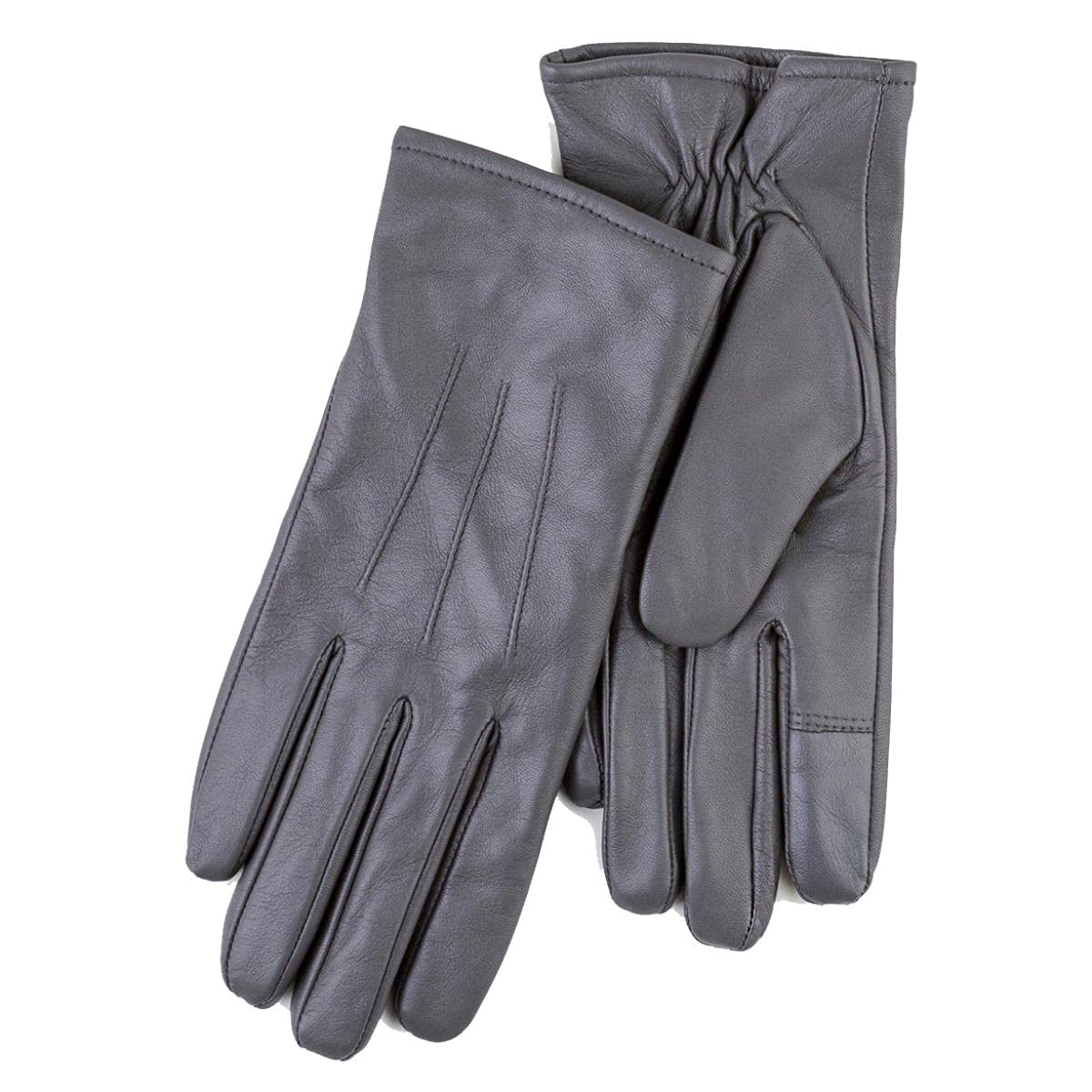 Isotoner Women's Grey Isotoner® Three Point Leather Gloves, 100% Genuine Leather, Water Repellent, Smartouch™ Touchscreen Technology, Supersoft Warm Lining, Wipe Clean Only, Small