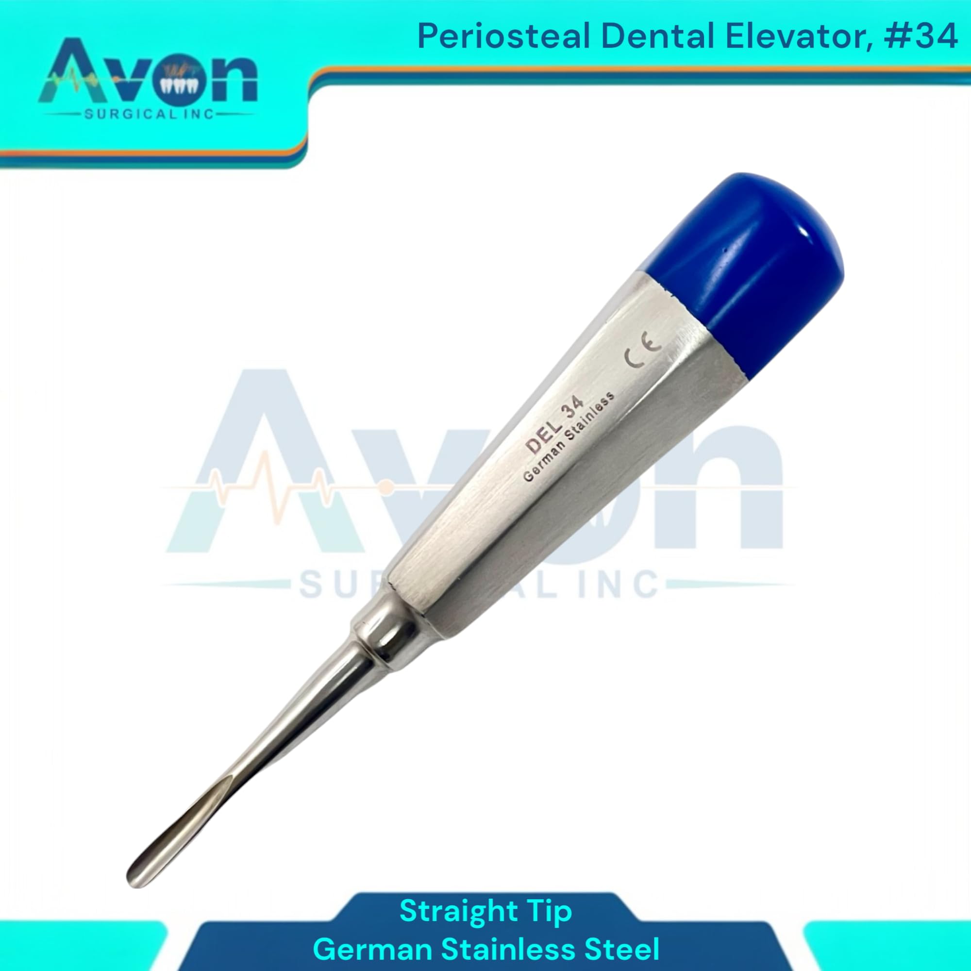 #34 Dental Tooth Elevator with Straight Tip & Colored Handle, Periotome Periosteal Tooth Extraction Dental Elevator Pick - Hollow Handle - German Stainless Steel