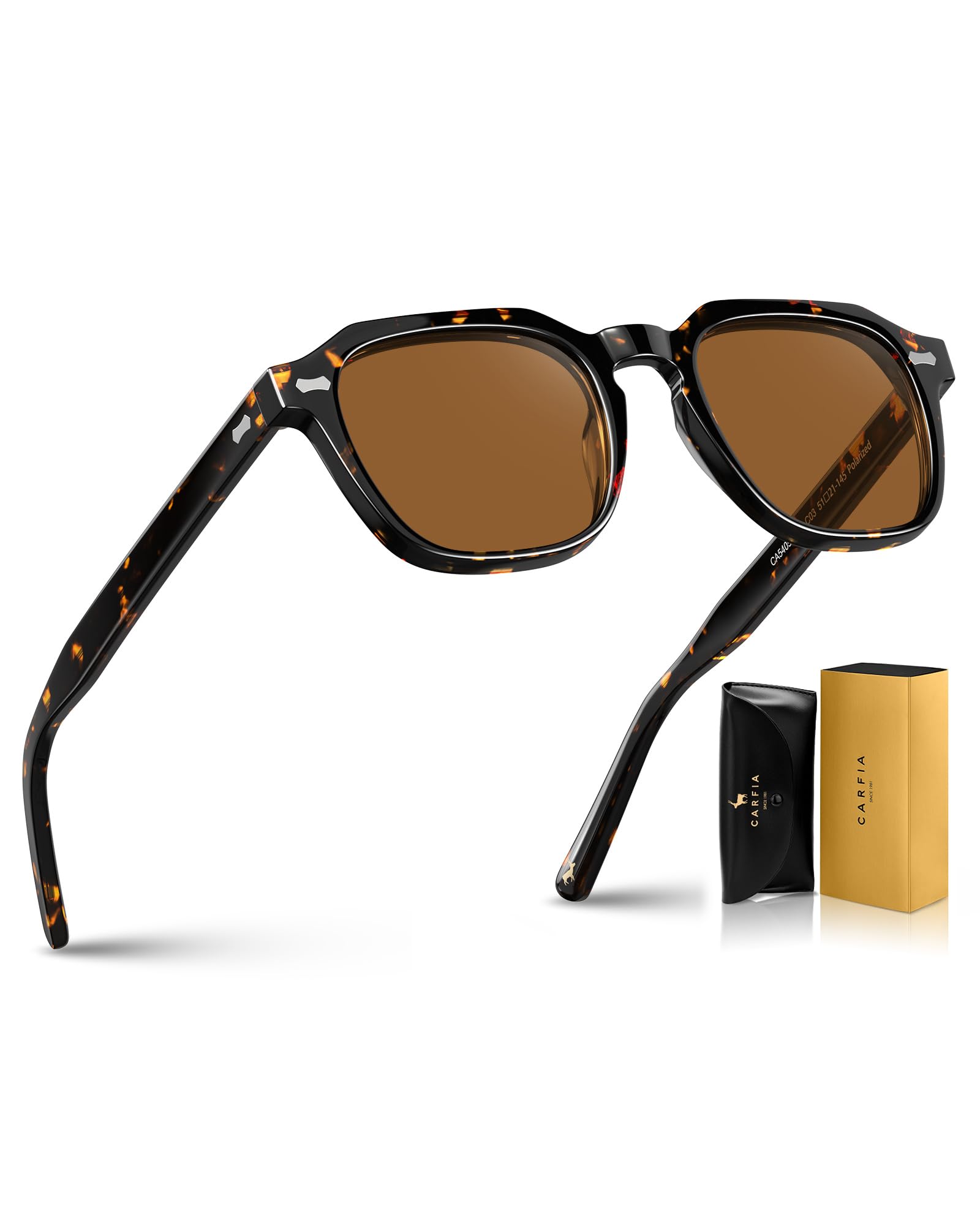 CARFIA Rechteckige Polarisierte Sonnenbrille Herren mit UV400-Schutz | Retro Acetatrahmen,Outdoor Autofahren und Angeln，Vintage Design, Blendschutz,Langlebigkeit, Schweißschutz