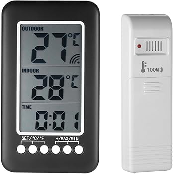 Thermometre Interieur Exterieur Sans Fil Avec Horloge Numerique Station Meteo Sans Fil Avec Capteur Exterieur Black Friday 2020 Moniteur De Temperature Affichage Lcd Intelligent C F Amazon Fr Bricolage