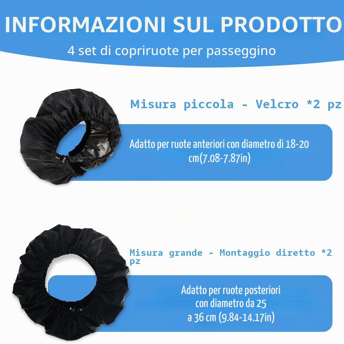 Copriruota Passeggino Universali Impermeabili Antipolvere 4 Pezzi Nero