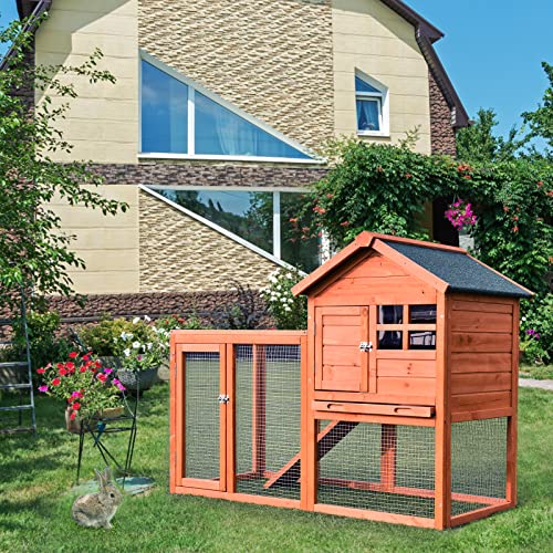 GYMAX Hühnerstall 121,5 x 62 x 92,5 cm, Hühnerhaus mit Auslauf, Hühnervoliere aus Tannenholz & Stacheldraht… – Bild 4