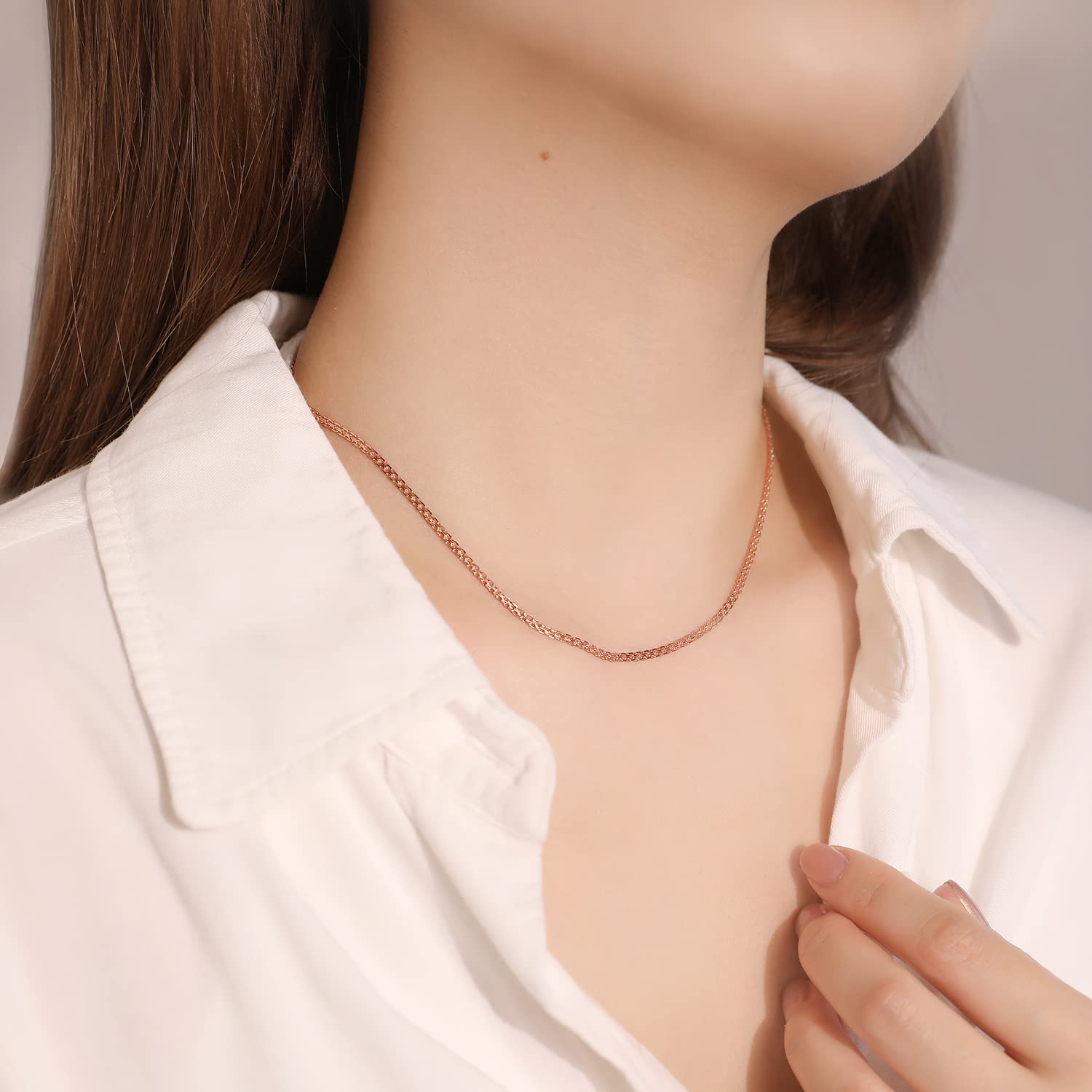 Meissa Sterling Silber Kette Halskette für Frauen Länge 33-39,9 cm stapelbare Rose Gold Choker Layering Halskette Verstellbare Einfache Kette Halskette Schmuck Geschenk