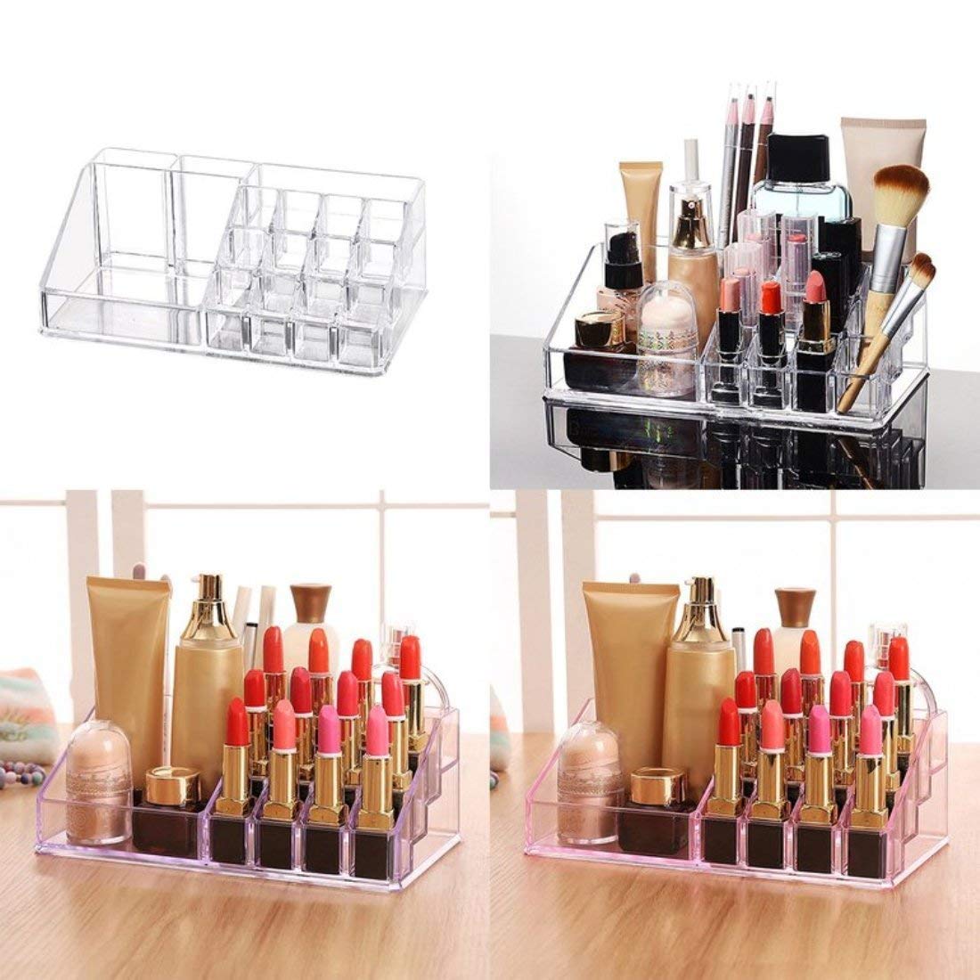 RABBONIX 16 Compartment Cosmetic Organizer Box Makeup Storage Drawer Desk Bathroom Makeup Brush Lipstick Jewelry Storage Box Holder Case (Clear) 1