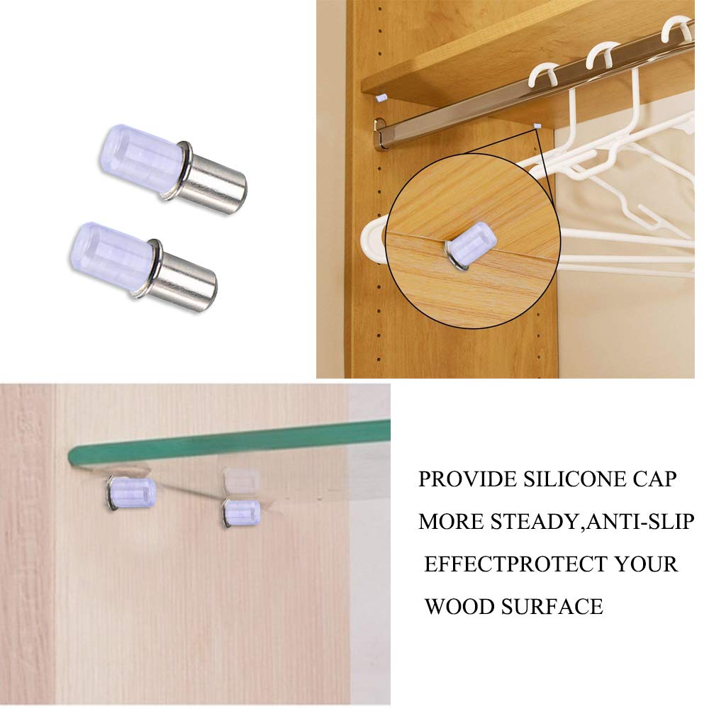 Image secondaire de FOGAWA 120Pcs Taquet Etagere 5mm Goupille Etagere Armoire Support Etagere Metallique en Acier Nickelé avec Capuchon pour Rajoute