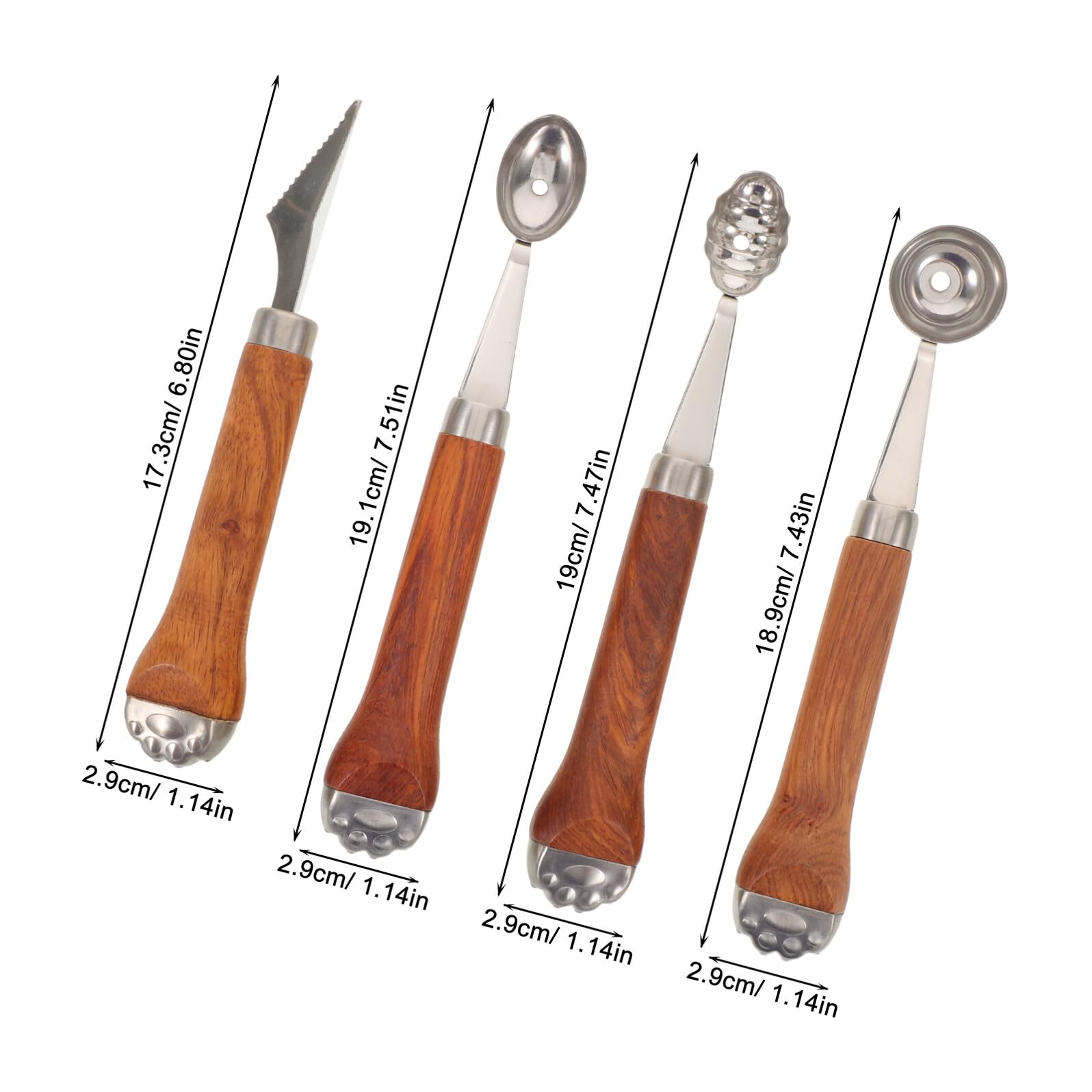 Hohopeti 4 Stück Teiliges Melonen-baller-set mit Ergonomischem Holzgriff Edelstahl Obstschneider und Kugelausstecher für Melone Cantaloupe und Eiscreme Vielseitig als Fleisch Keksausstecher