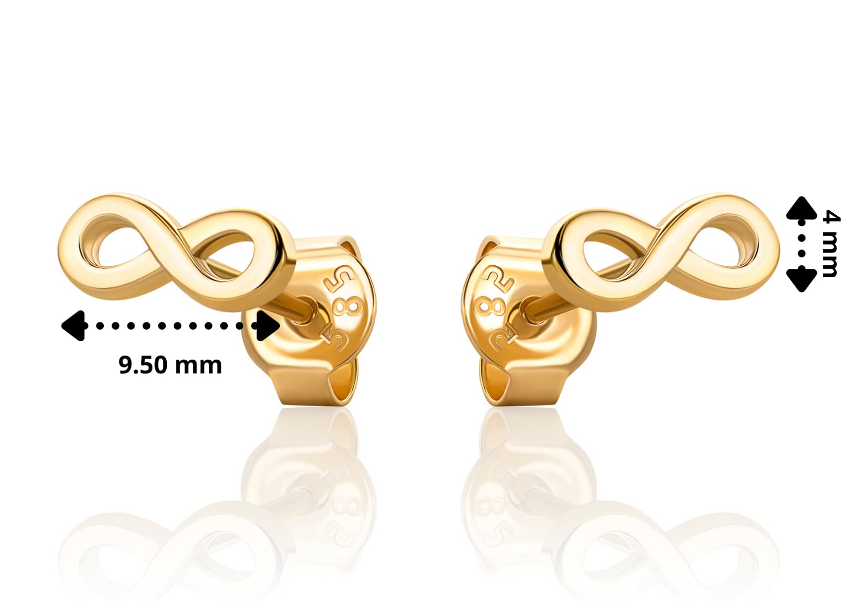 Orecchini a perno 14 carati a forma di infinito in oro giallo 585, oro
