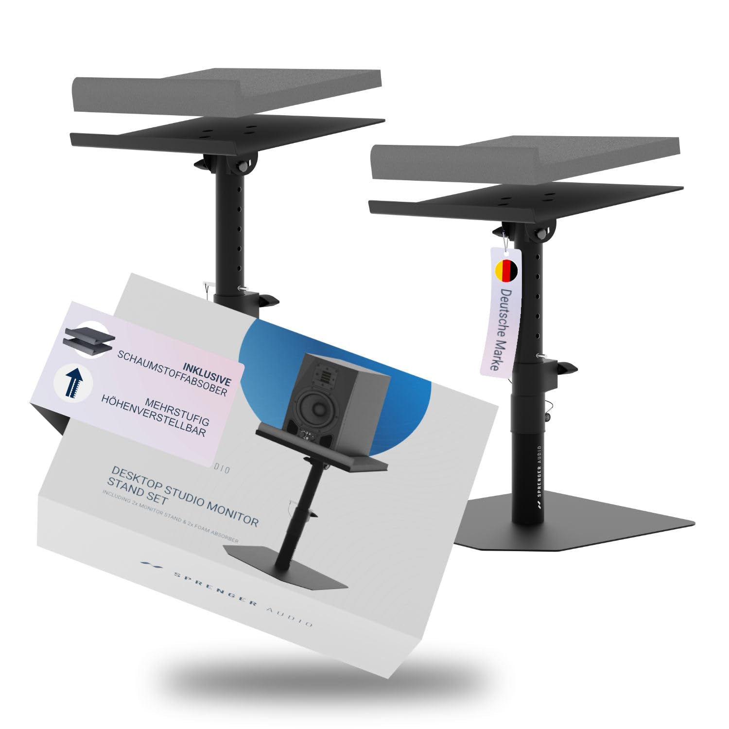 Stabiler Lautsprecher Boxen Ständer - Set inkl. Schaumstoff Absorber - Robust und Neigbar +/-20°, Tragfähigkeit bis zu 28 kg - Ideal für Schreibtisch, Tonstudio oder DJ Tisch…