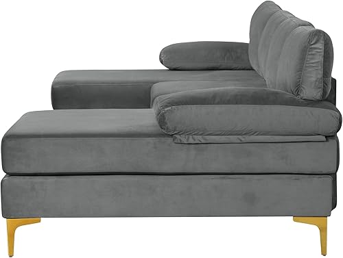 Miniatura 246 de Sofá modular moderno en forma de L, con diván extra ancho y patas doradas Gris,Negro -,Verde,Naranja,Gris oscuro,marino,Púrpura