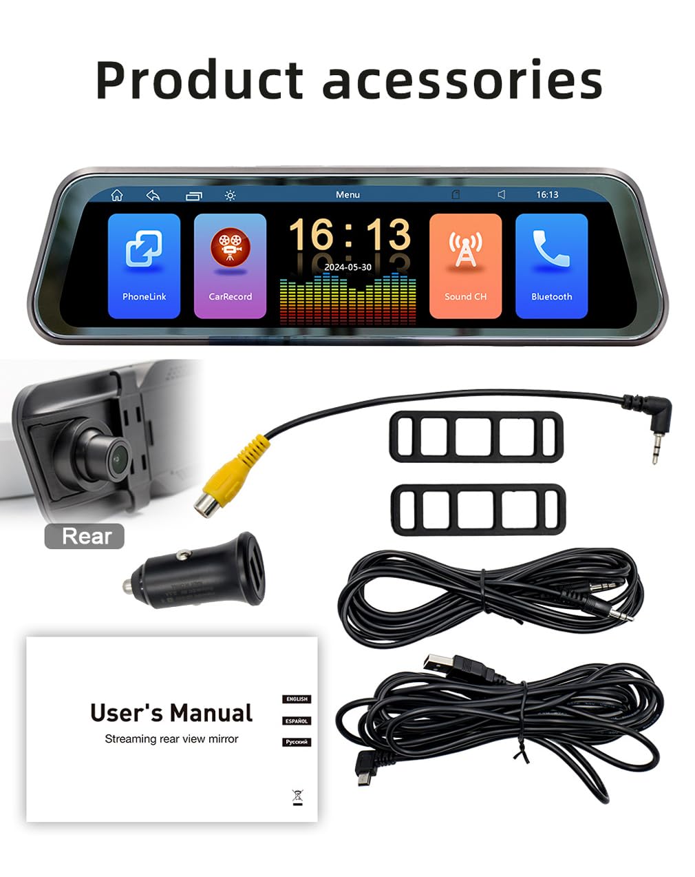 Touch screen da 9,36 pollici specchietto retrovisore auto stereo videoregistratore Dash Cam/Wireless CarPlay Android Auto Multimedia Player/Bluetooth compatibile MP5/Mirrolink/Trasmettitore FM/BT
