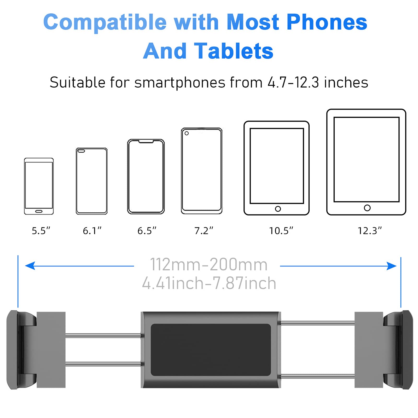 Supporto per Tablet per Auto, Supporto Regolabile a 360°, Supporto per Tablet per seggiolino Auto, Compatibile con Tablet da 4,7-12,3", telefoni cellulari e Altri dispositivi