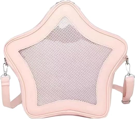 Star Shape Ita Bag Pins Display Crossbody Bag PU Leather Backpack Y2k Aesthetic Cute Handbag (Pink)