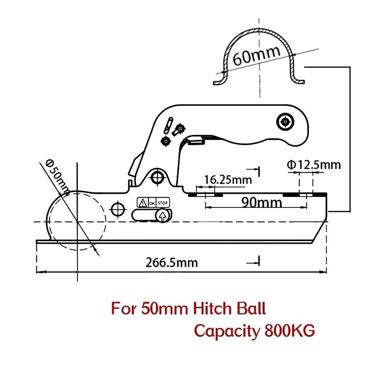 Zaczep przyczepy, Zaczep Holowniczy Łącznik Przyczepy Do Kulowych 50 Mm, Okrągłych Części Kanałowych 60, Akcesoria Kamperów, Elementy Przyczep Kempingowych