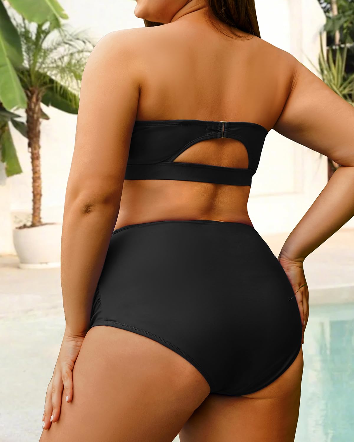 Yonique Zweiteiliger Damen-Badeanzug, Übergröße, hohe Taille, Bandeau-Bikini, Bauchweg-Badeanzug