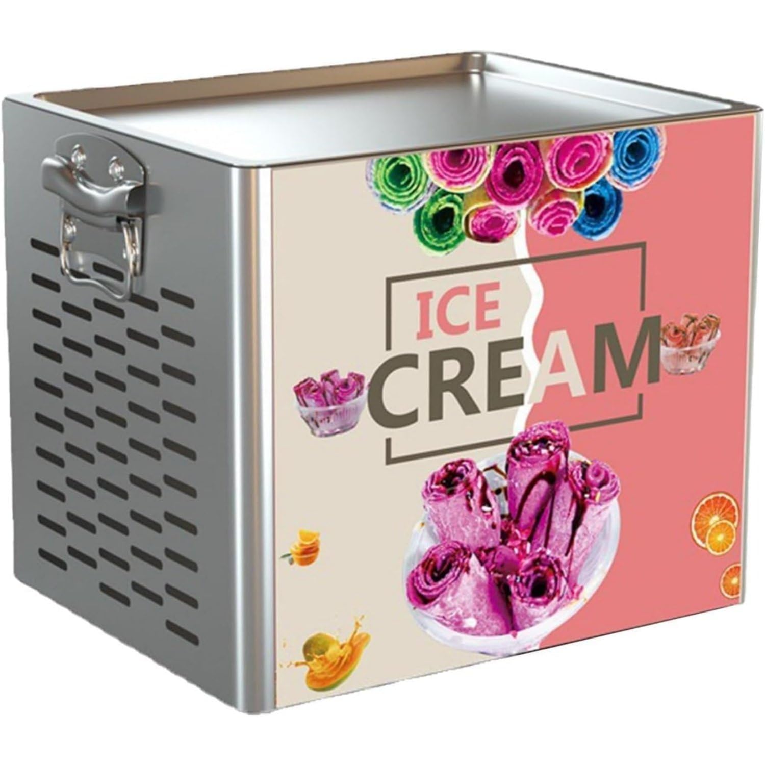 UofZc No Pre-Freezing Rolled Ice Cream Maker, Food Grade Stainless Steel Fried Ice Cream Machine, Ideal for Homemade Frozens Desserts & Kids Activities