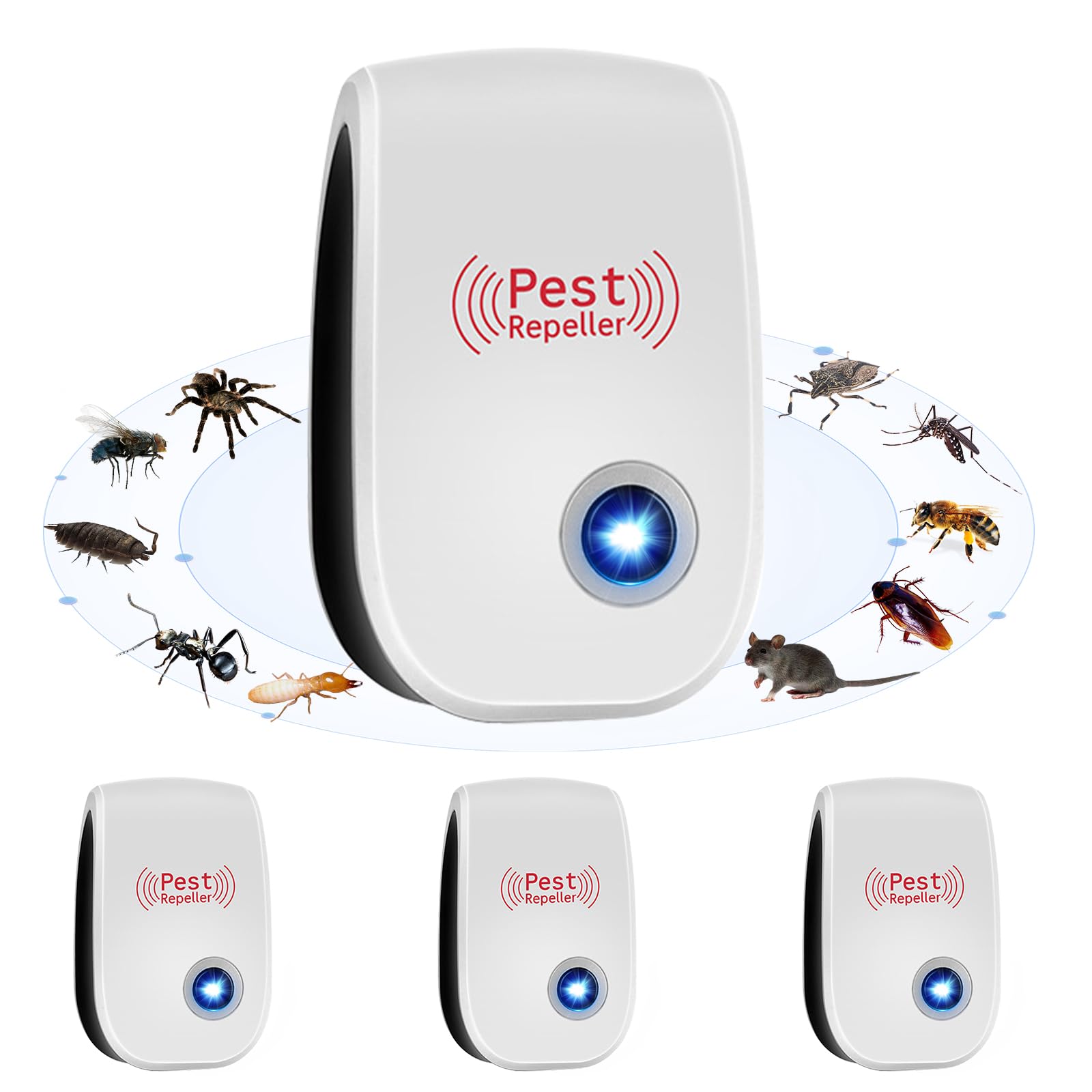 4 Pack Repellente ad Ultrasuoni per Topi,Repellente Ultrasuoni per Uso Interno,Per Topi per Insetti, Anti, Zanzare, Formiche, Ratti, Scarafaggi, Mosche, Sicuro per Umani e Animali Domestici