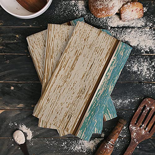 Rustic Teal Green Brown Kitchen Towels,Retro Turquoise Farmhouse Absorbent Microfiber Kitchen Dish Hand Tea Towel,Vintage Wood Grain Drying Cleaning Cloth Rug Dishclothes Decorative Sets (2-Pc,18X28) #TOP1