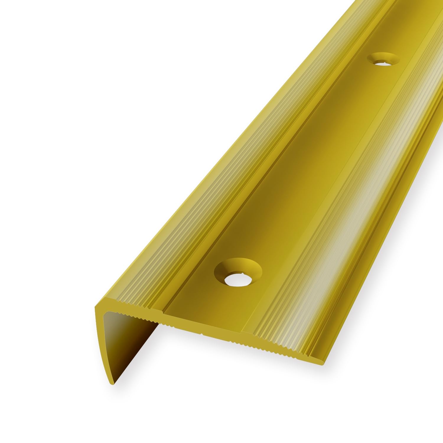 Treppenkantenprofil 16 x 38 x 2500 mm Winkelprofil Messing Poliert Geriffelt Versenkt Gebohrt Messing Einfasshöhe 0-14 mm Küberit