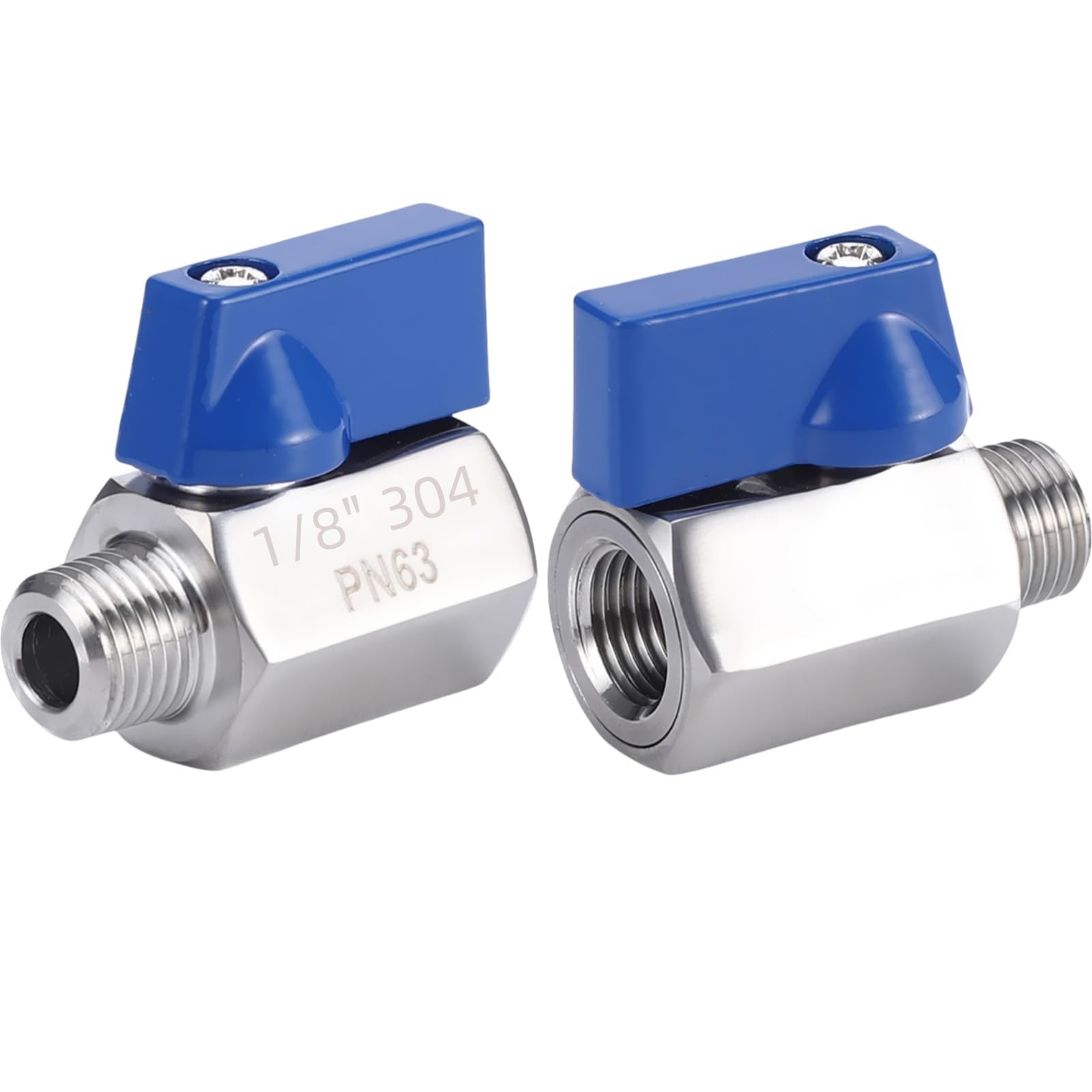 Paquet de 2 mini robinets à bille, vanne d'arrêt à filetage NPT mâle à femelle, acier inoxydable 304(1/8 Inch)