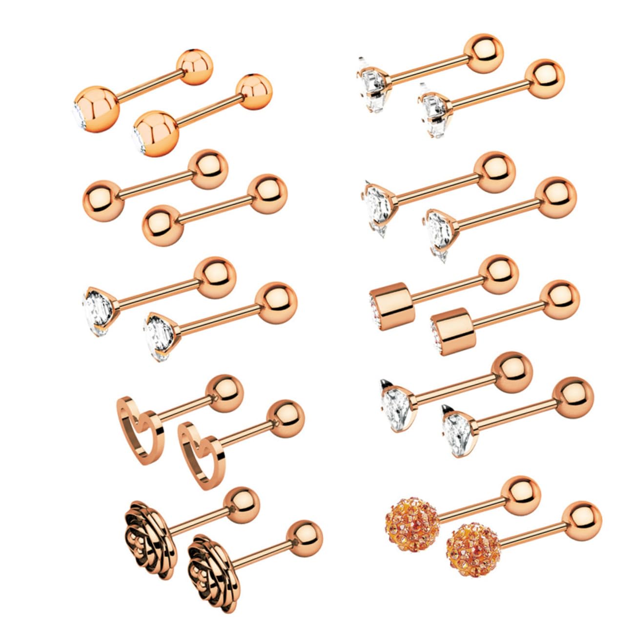 SOIMISS 20pares Conjunto Joyería Unisex Piercings De Acero Inoxidable Incluye Anillos De Cejas Pendientes De Zircon y Clavos Para Labios Para Uso Diario y