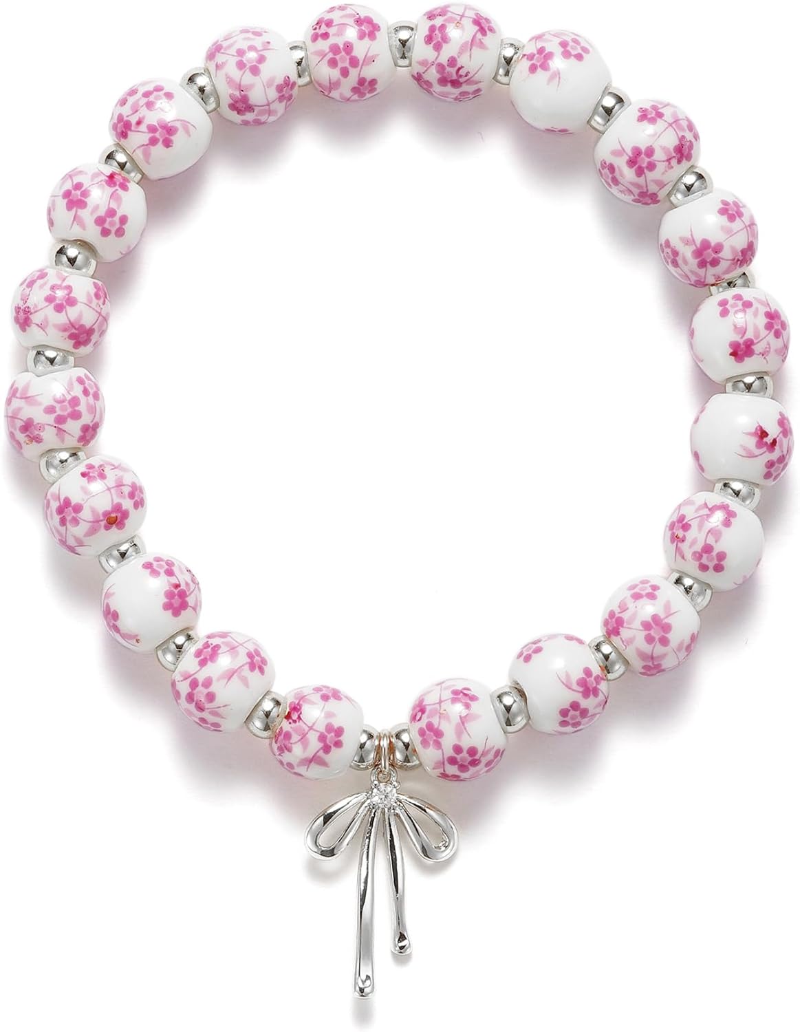 Beads Bow Charm Bracelet for Women Flower Vintage Bracelet Handmade Stretch Beaded Dainty Romantic Jewelry Gifts