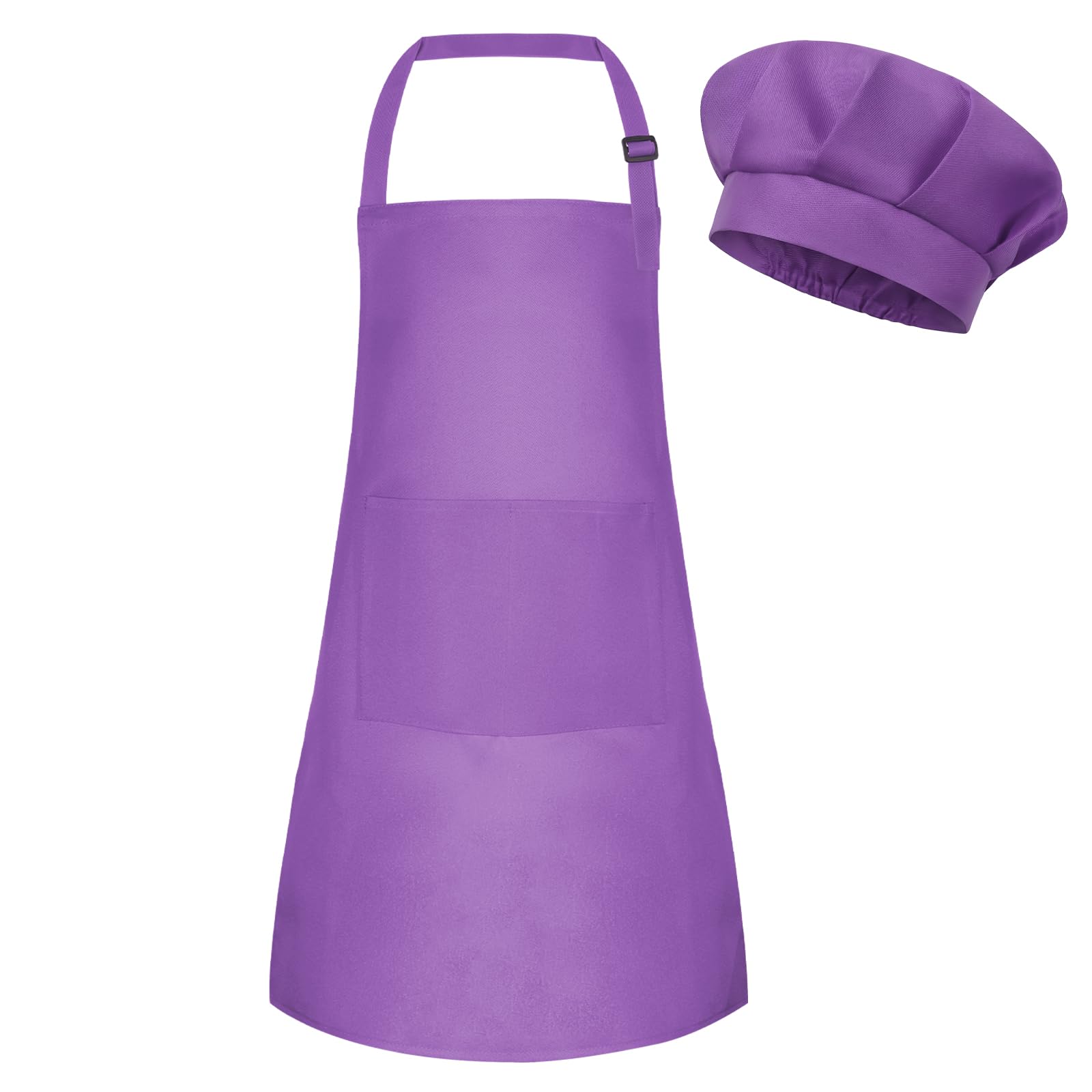 BOUBONI Delantal infantil y gorro de cocinero ajustable con 2 bolsillos, gorro de cocinero y delantal para cocinar, hornear y pintar