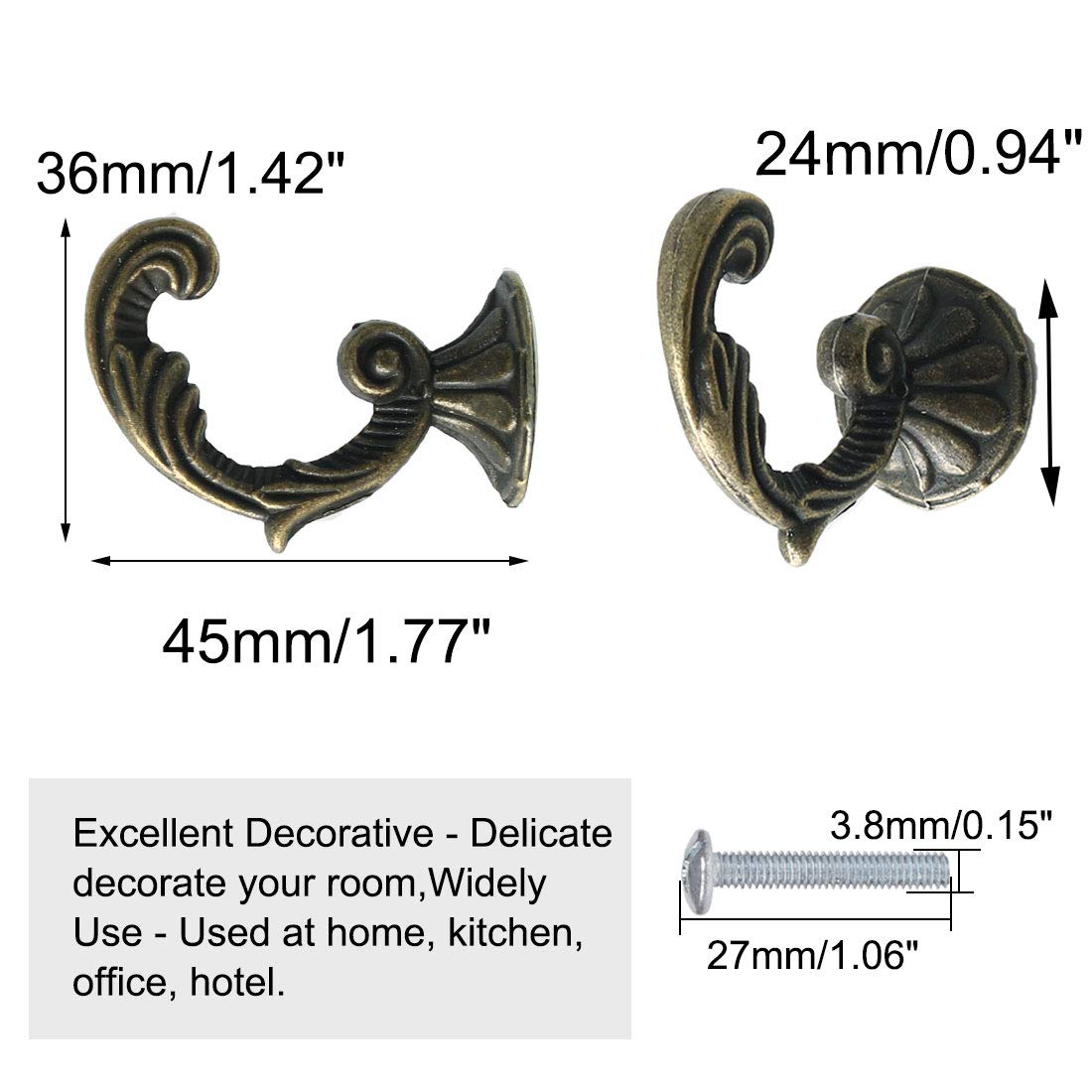 uxcell Curtain Tiebacks Hook Zinc Alloy Vintage Curtain Drapery Holders Window Holdback Wall Hooks Clothes Hangers, Set of 2, Bronze Tone