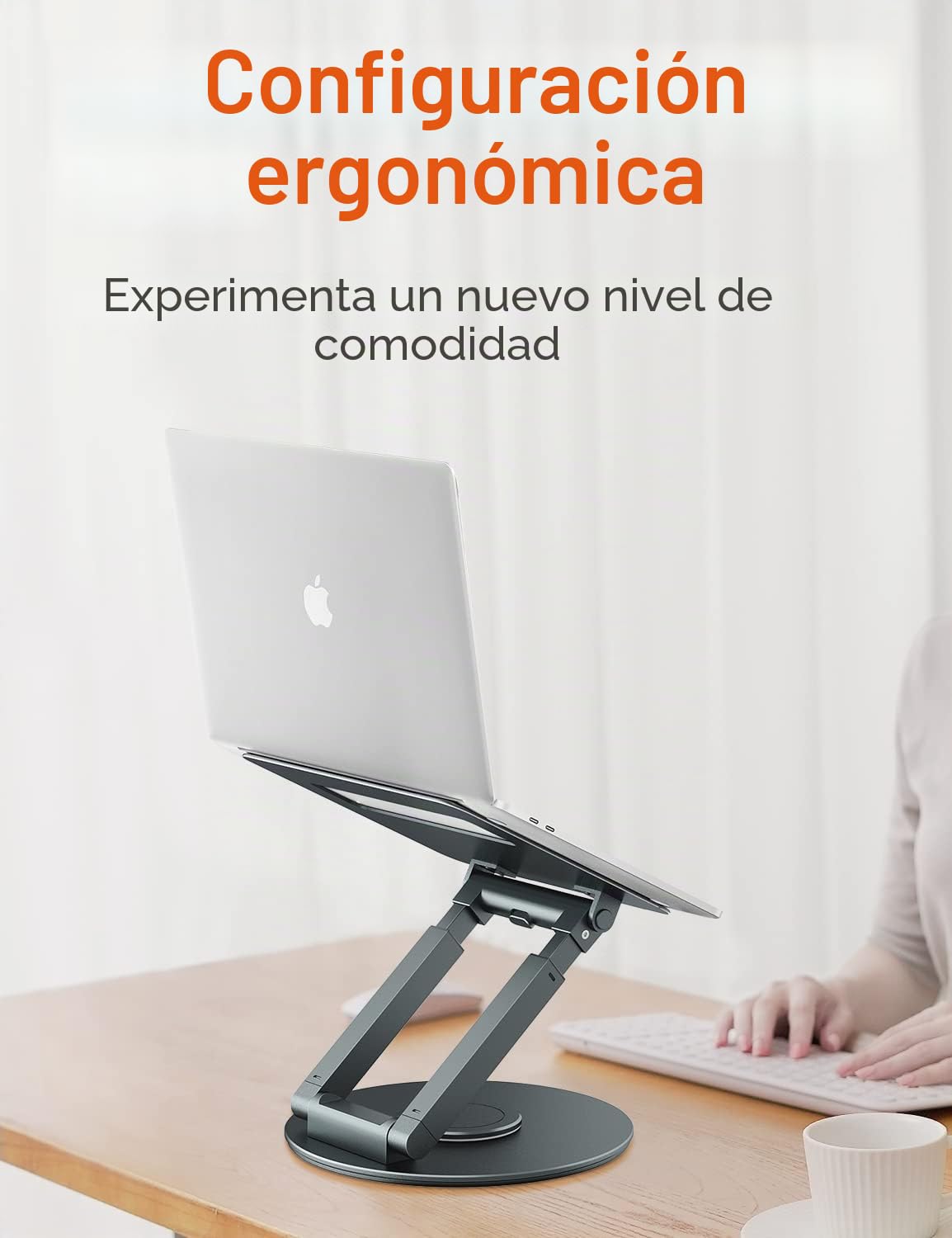 tounee Soporte Portátil Altura Ajustable de hasta 21 Pulgadas, Soporte Ergonómico Ordenador Portátil con Base Giratoria de 360 Grados Laptop Stand Compatible con Todas Las Portátiles de 10-17", Gris
