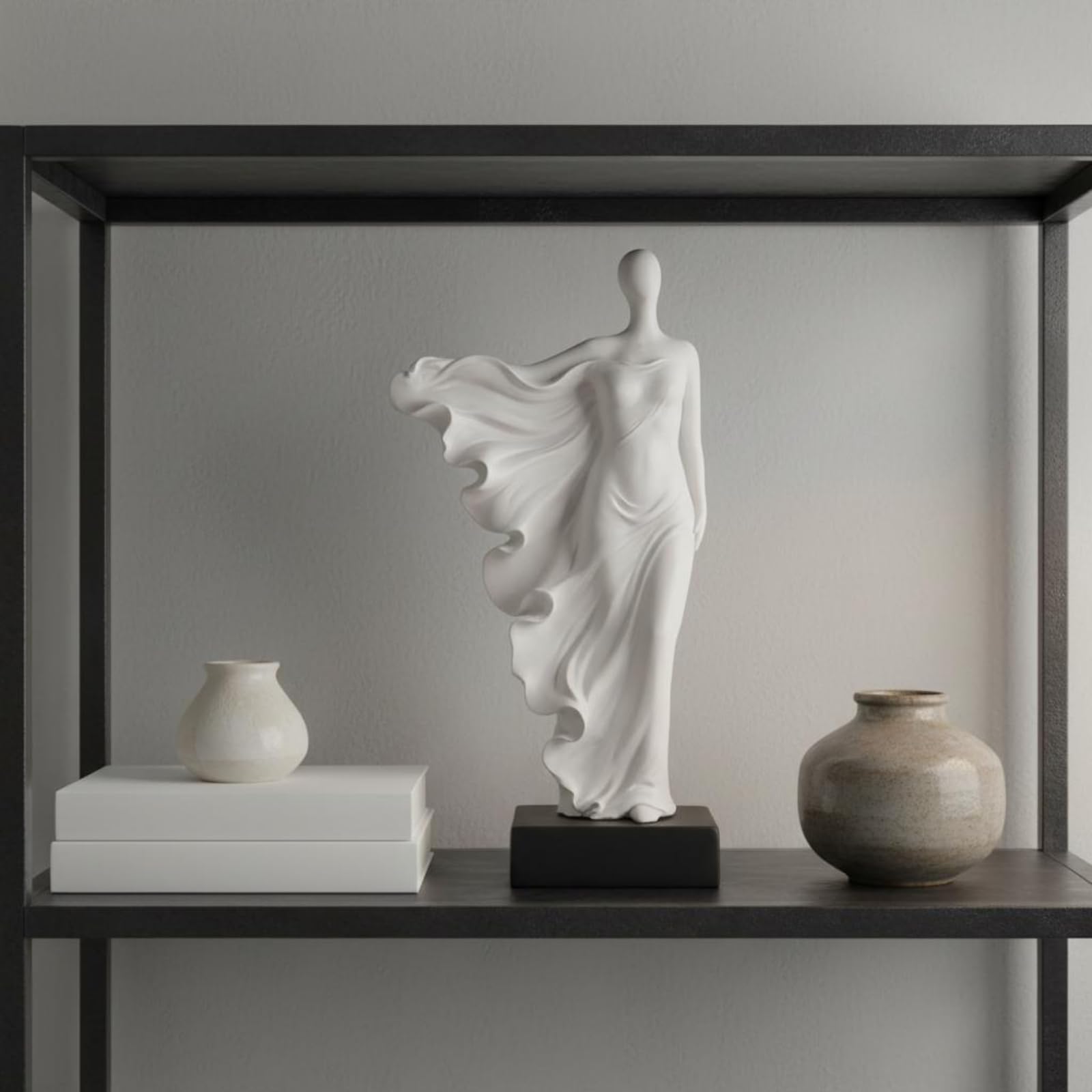 Gralara Scultura Scultura Donna Figurina Decorazione Statua da Tavolo in Resina con Silhouette Minimale E Tocco Contemporaneo Adatta per Soggiorno Mensole Consolle Studio, Beige