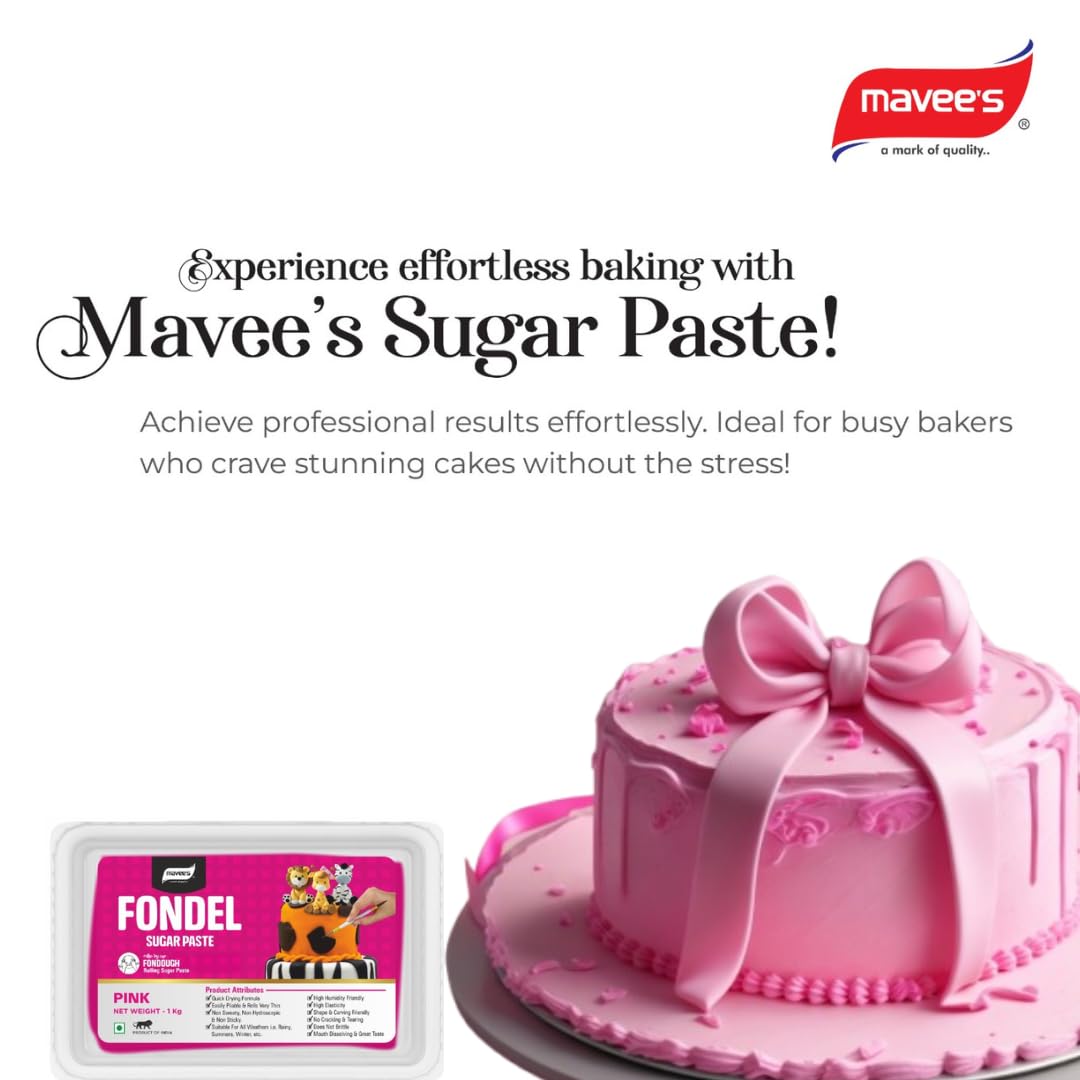 Fondel Sugar Paste - Pink | Premium Sugar Icing Solutions | Fondant for Cake Decoration | Chefs Choice for Cake Decorating | 1 Kg - Image 2 thumbnail