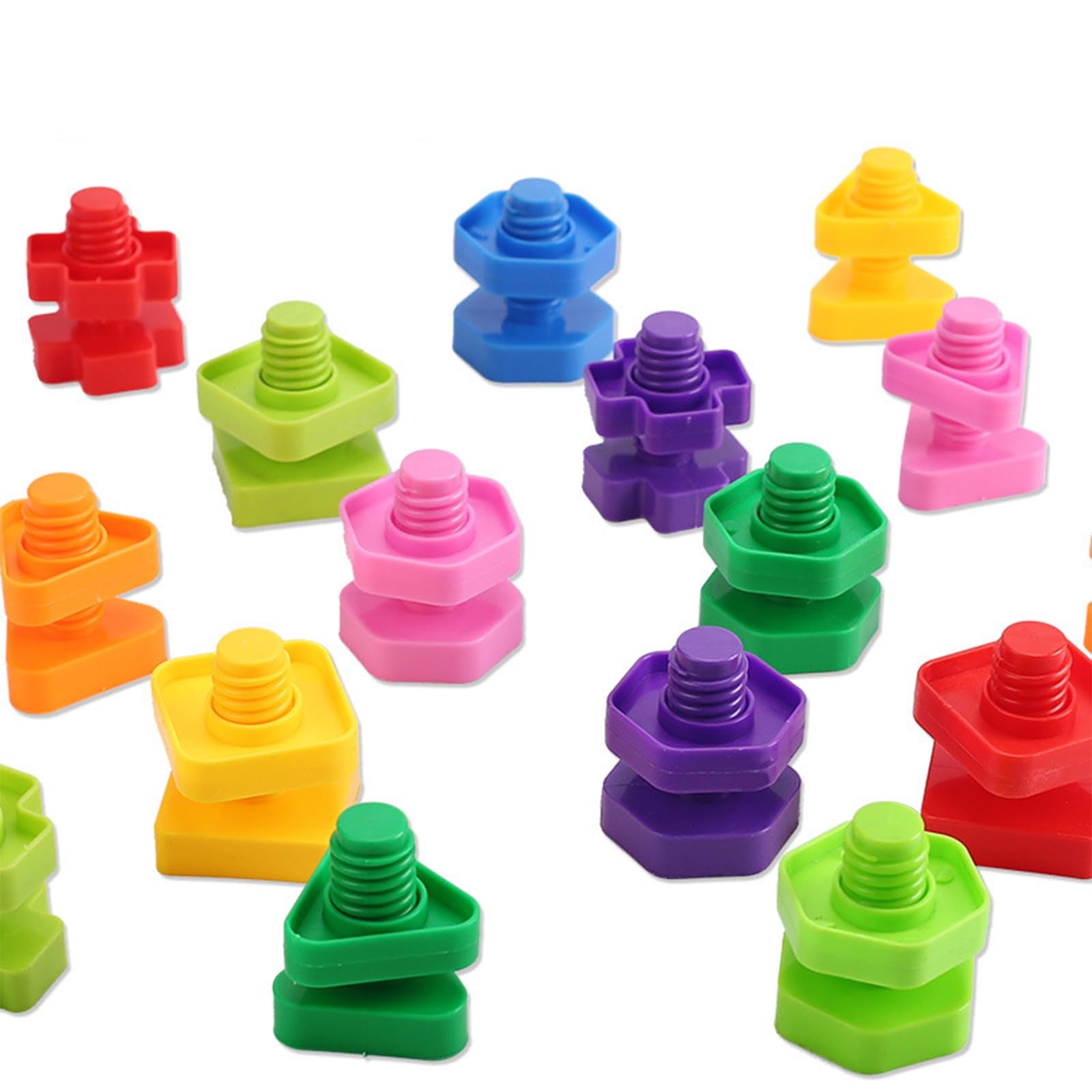 20PCS Plastic Nuts and Bolts STEM Set, Color & Shape Sorting Stacking Toys, Montessori Fine Motor Skills Games for Toddlers & Preschoolers