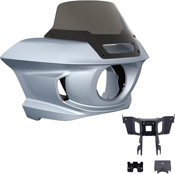 Advanblack ST Style Front Fairings Fit for 2017-2023 Harley Low Rider/S, Headlight Fairing Cowl, Windscreen Barracuda Silver Denim, ST Fairing & Installation Bracket