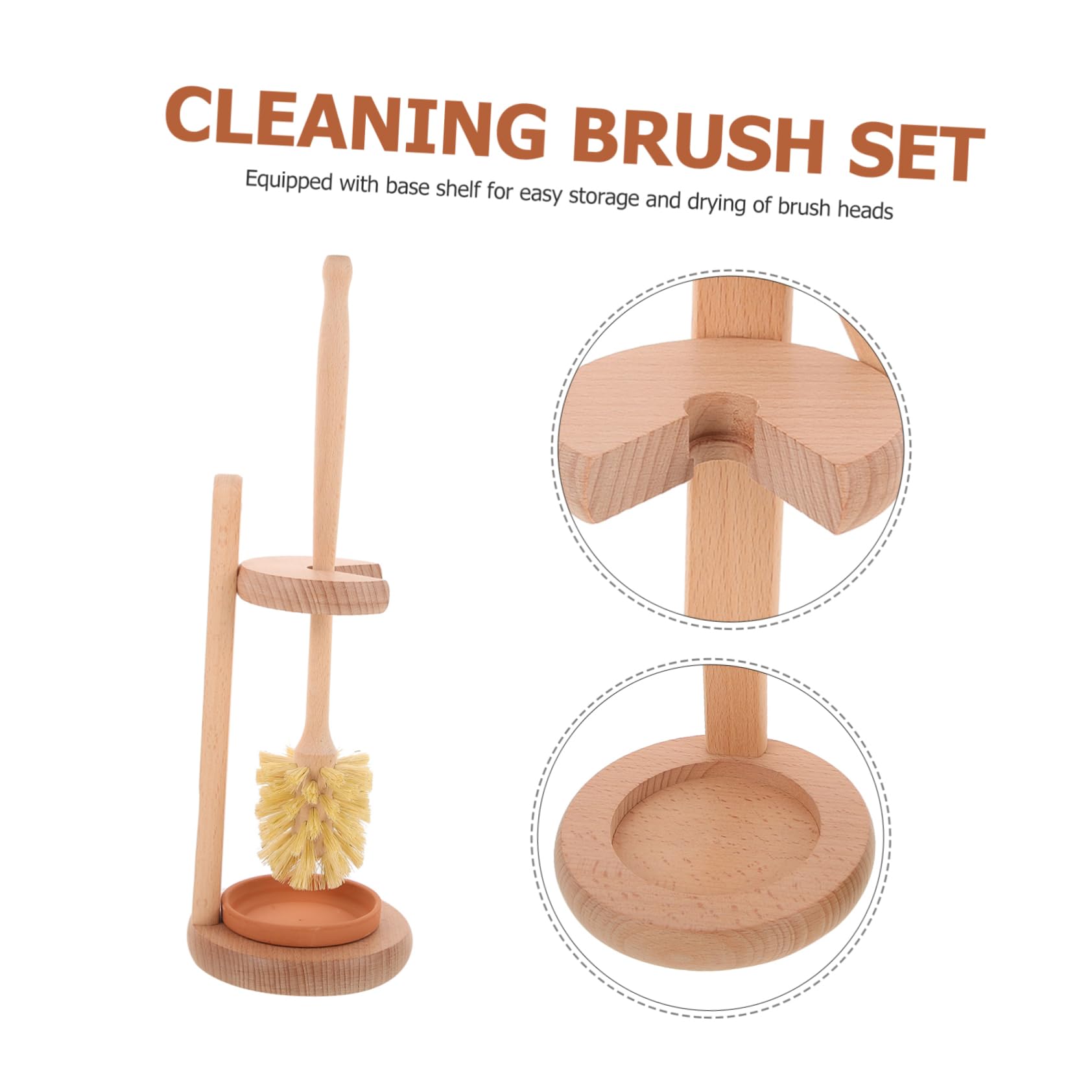 Cepillo Limpiador de Baño y Soporte de Cerámica y Madera con Cerdas Suaves para Almacenamiento Conveniente en Baño U Oficina