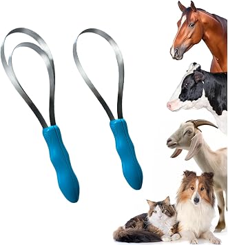 1 Set Dual-Sided Shedding Blade Dog Hair Brush, Stainless Steel Coarse and Fine Teeth Blade Shedding Tool, Brush Scraper with Rubber Handle, for DogsHorsesCattles/SheepSingle Loop+Double Loops