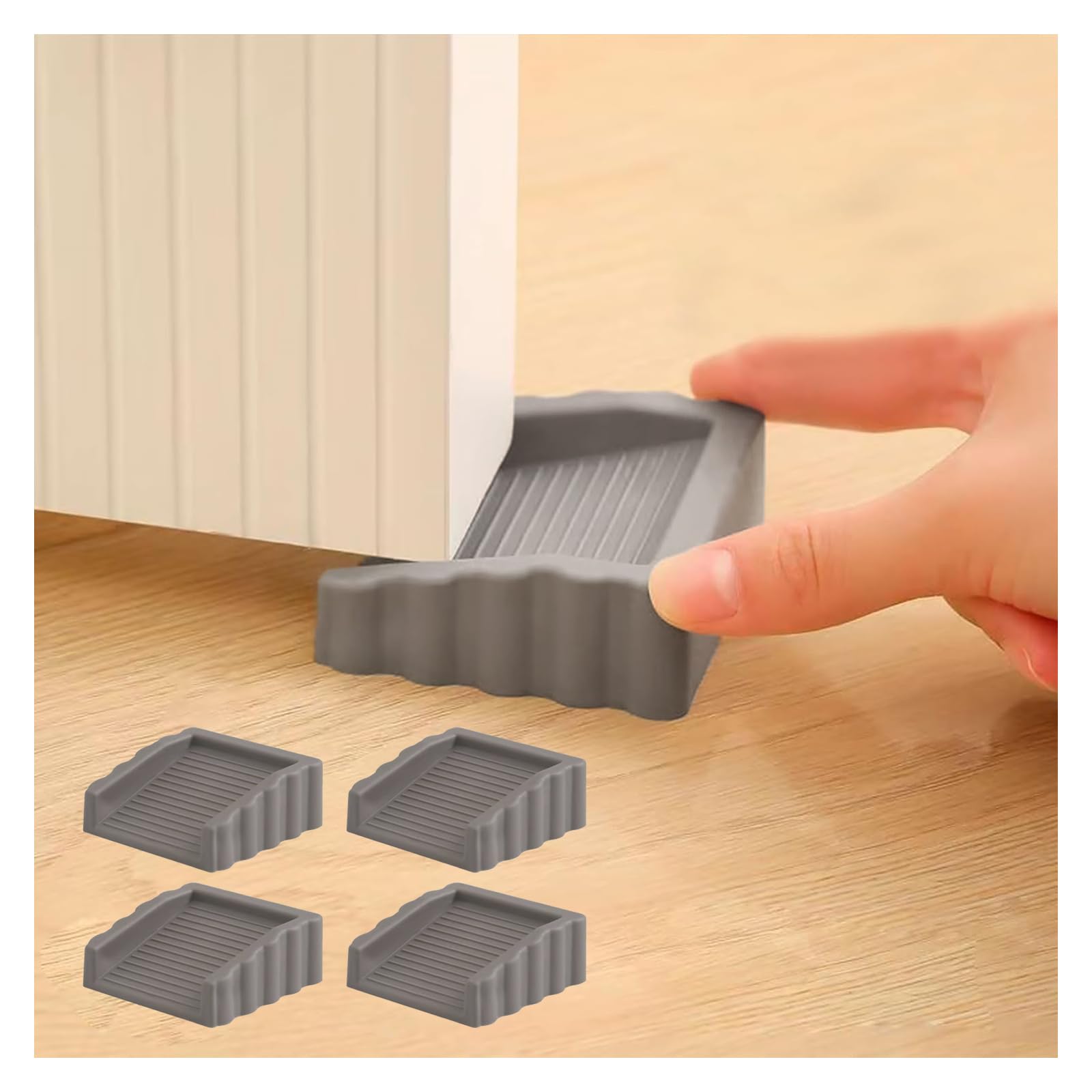 Rubber Door Stoppers Wedge，Bidirectional Door Stops，Small Size Cube Doorstop，Grey，4Pack