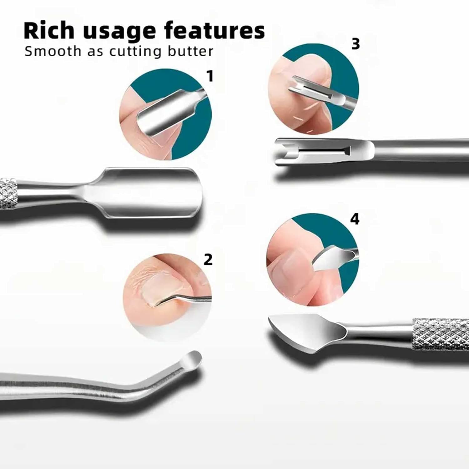 4-Pack Ingrown Toenail File and Lifters Professional Surgical Stainless Steel Cuticle Pusher and Trimmer Manicure Treatment Pedicure Tools — view 2