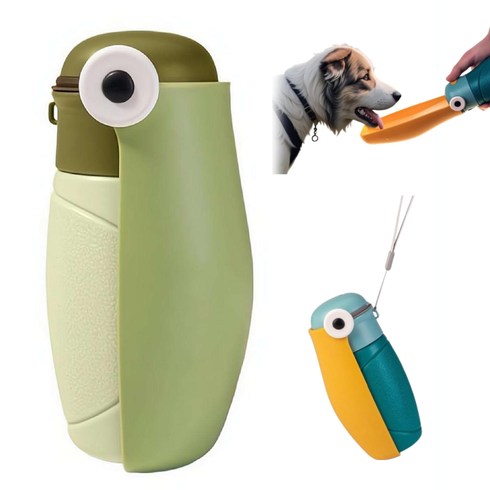 Foldable Pet Water Bottle for Travel, 2-in-1 Portable Puppy Water Dispenser with 12cm Wide Drinking Trough, 300ml Leak-Proof Dog Waterer 180° Space-Saving Bowl for Walks & Hikes, Pe t Accessory