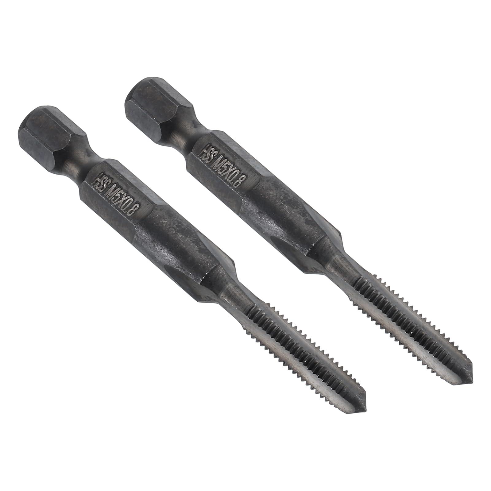 Taraud M5 x 0,8 pour réparer un filetage foiré, tige hexagonale 6,35mm HSS 6542, 2 pièces