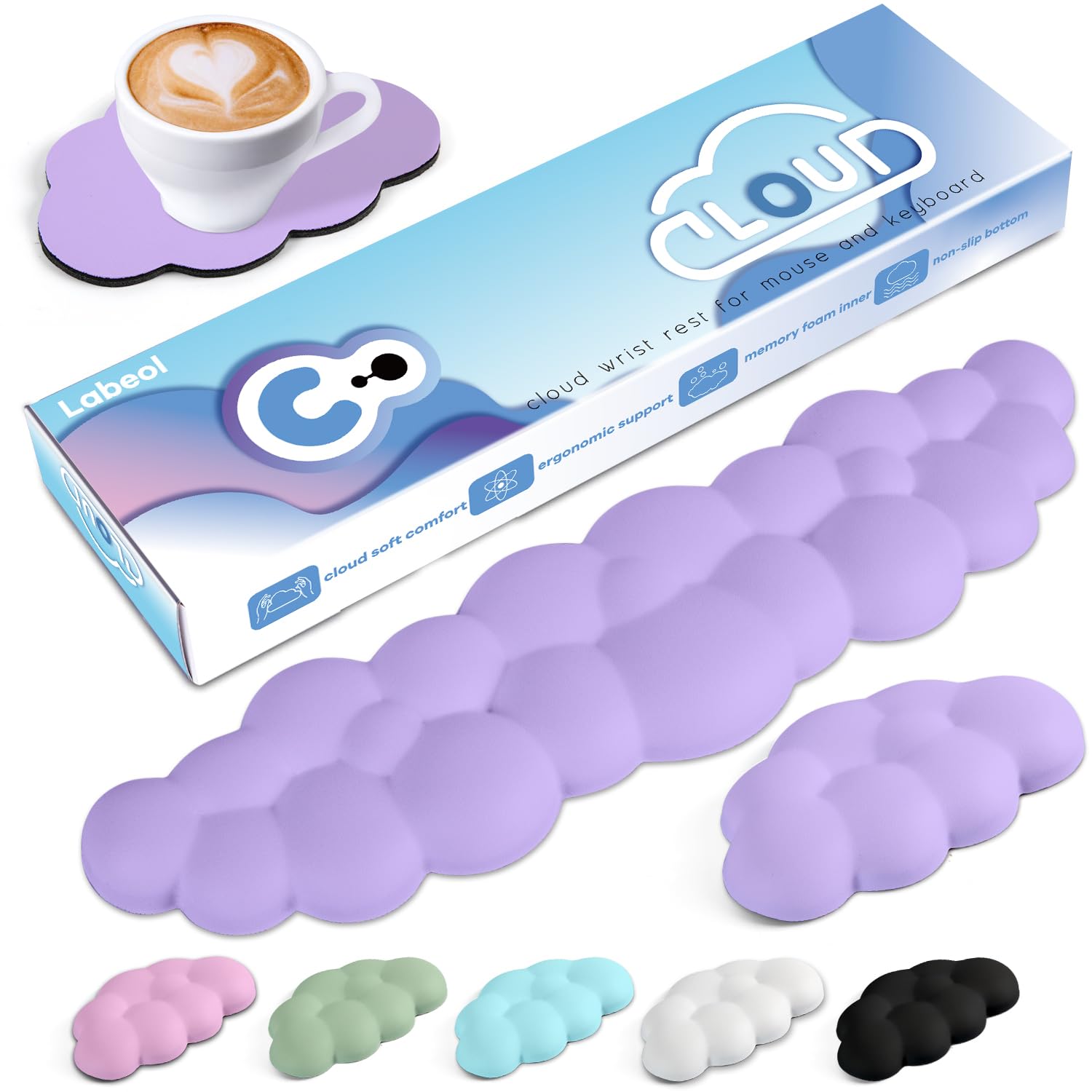 Labeol Cloud Wrist Rest for Computer Keyboard Arm Wrist Rest with Non-Slip Base Extended Wrist Rest Ergonomic Memory Foam for Keyboard and Mouse Typing Pain Relief, Office, Gaming, Computer