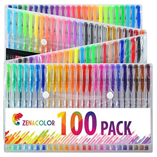 100 Bolígrafos de Gel Zenacolor con Estuche - Set Extragrande - 100 Colores Unicos - Con Tinta de Flujo Continuo de Calidad Superior - Libros de Coloración para Adultos