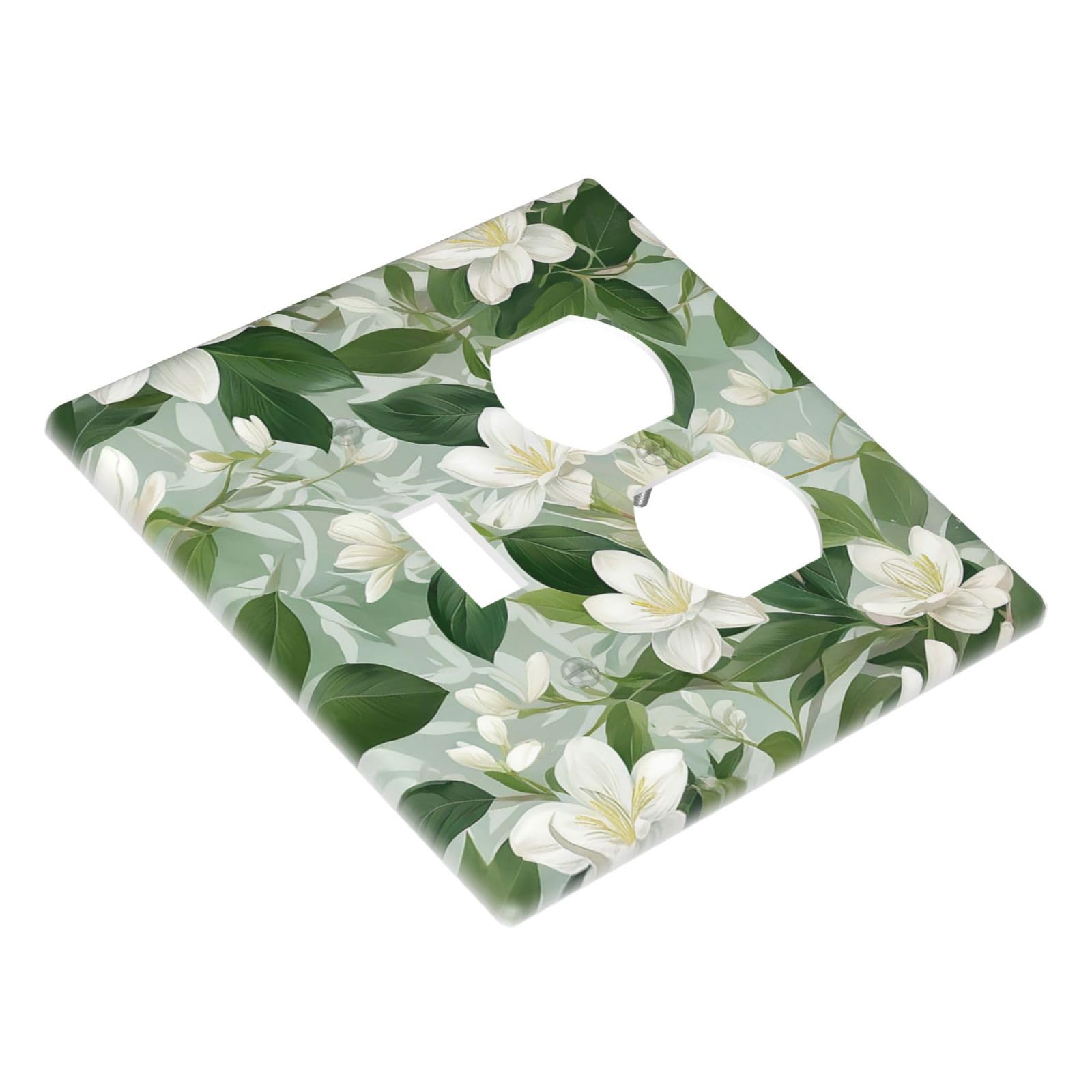 Plaques murales décoratives pour interrupteur GFCI - Fleurs blanches et feuilles vertes - 1 bascule, 1 interrupteur pour chambre à coucher, décoration de ferme