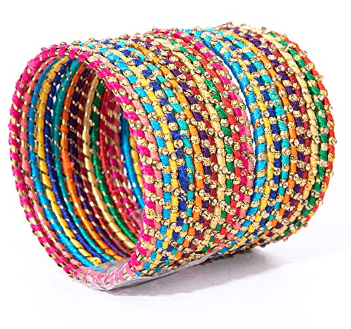 Image of Swara Creations Metal bangles /kada Set wrapped in Silk Thread & golden dots for Women & Girls (24 Pcs)