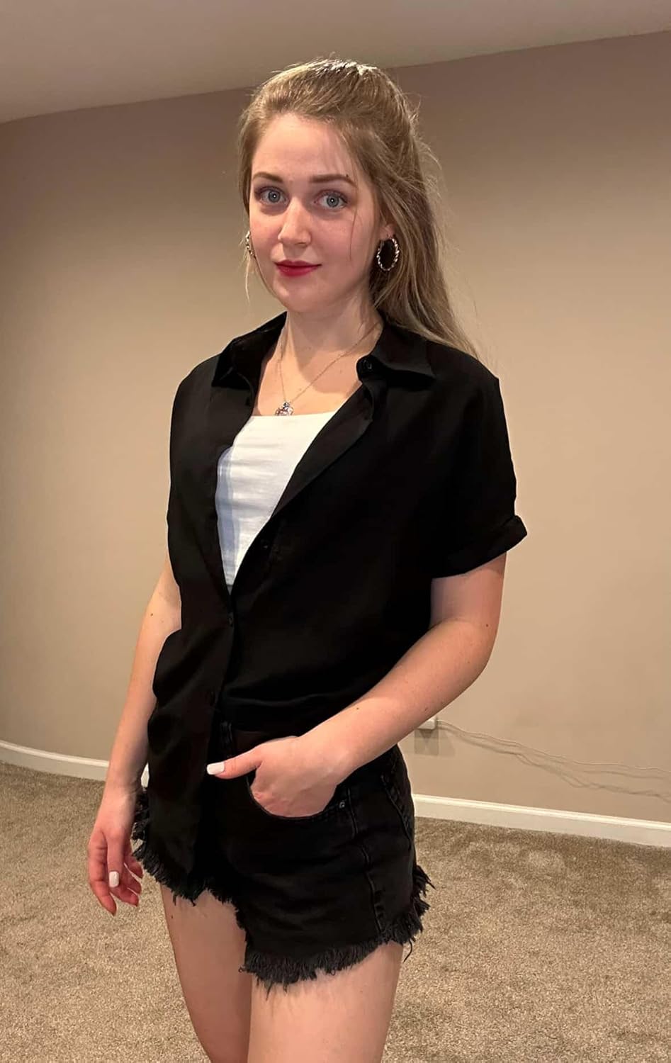 LUYAA Women's Hawaiian Shirt Short Sleeve Floral Button Down Shirts Beach Vacation Tropical Tops - Image 2