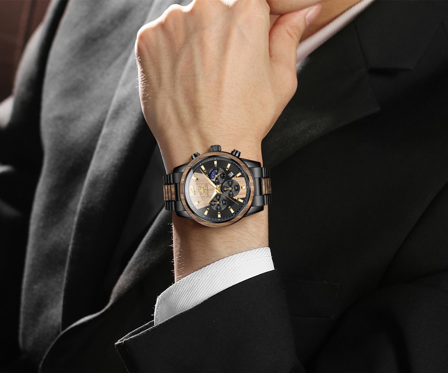 OLEVS Uhr Herren Automatik, Automatik Uhr Herren mit Mondphasenanzeige & Offenem Herzwerk, wasserdichte Herrenuhr Automatik Edelstahl, Uhren Herren für Alltag & Feierlichkeiten