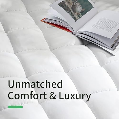 Miniatura 5 de Protector de colchón de tamaño matrimonial, funda de colchón acolchada de algodón, relleno alternativo de plumón con bolsillo profundo de 8-21