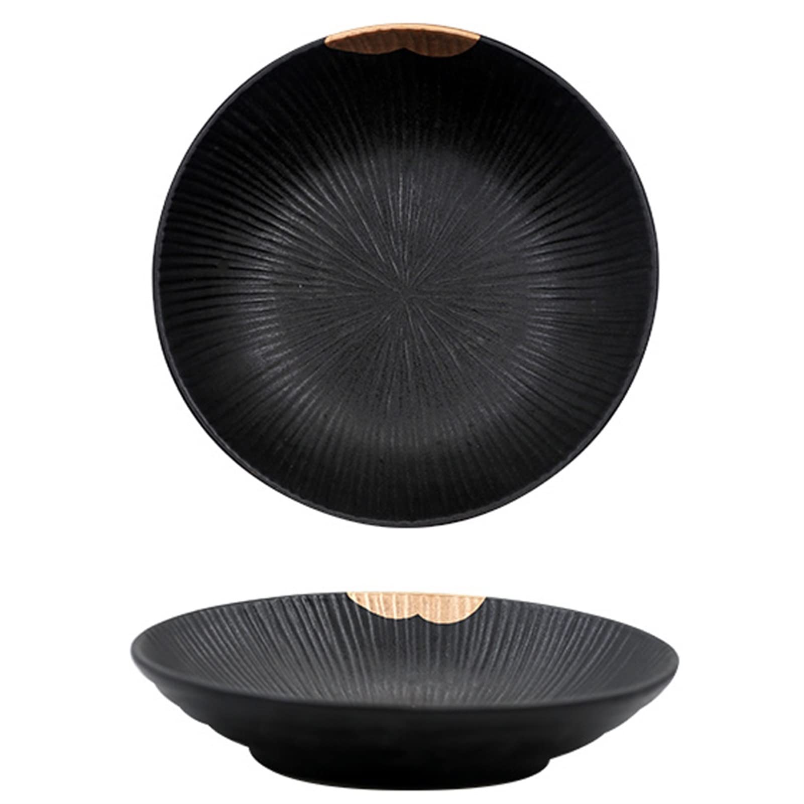 Ceramic Ramen Bowl, Japanese Large Noodle Bowls, Big Pasta Bowls for Udon Soba Pho Asian Noodles, Large, Black Embossed Plate with Gold Edge (Size : 8.6")