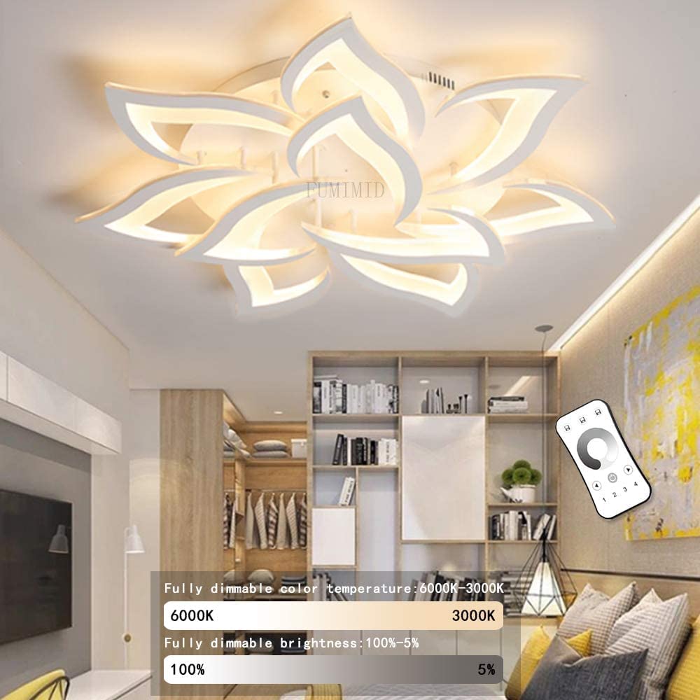 LED Blumen Deckenleuchte Moderne Wohnzimmer Deckenlampe Dimmbar Mit Fernbedienung kreatives Kronleuchter Acryl Lampenschirm Esszimmer Kinderzimmer Schlafzimmerlampe Innenbeleuchtung, 85cm